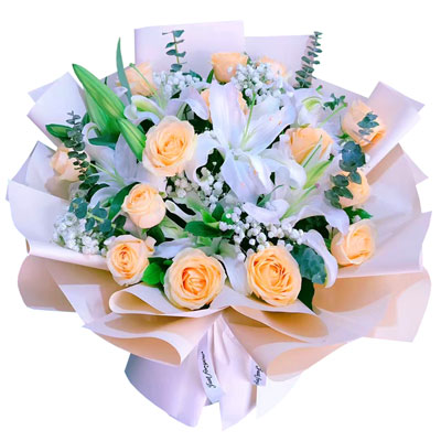 滨州16朵香槟玫瑰2支百合，爱的温暖和幸福