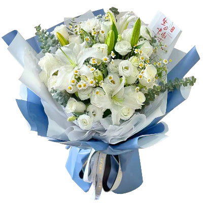 滨州11朵白玫瑰桔梗百合，爱永恒不息