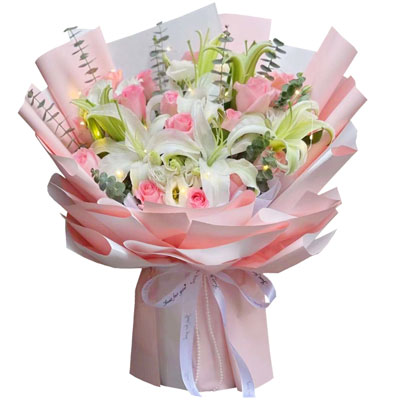 滨州16朵粉玫瑰百合，感情稳定坚固