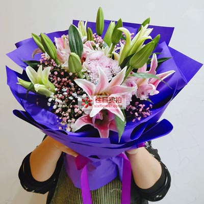 滨州6支粉色多头百合，真诚的问候